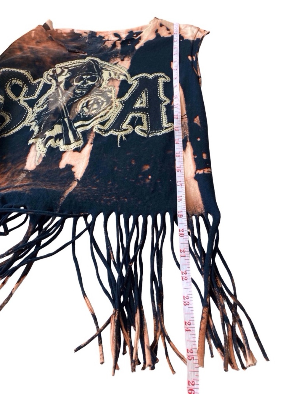 Upcycled Sons of Anarchy Bleach-Dyed Fringe Tank Small - Picture 8 of 10